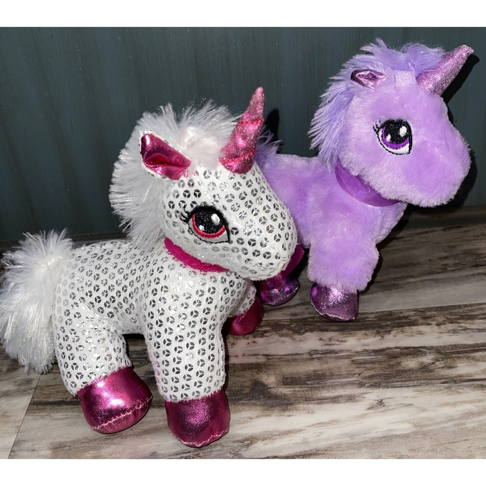 2 Dan Dee Unicorn Plush Purple & Metallic Silver White Pink Stuffed Animal